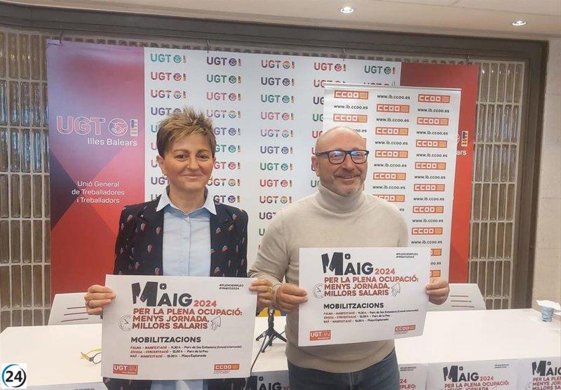CCOO y UGT exigen reducción de jornadas y aumento de salarios con movilizaciones el 1 de mayo.