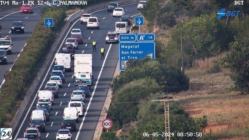 Leve accidente genera cuatro kilómetros de congestión en autopista de Andratx