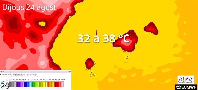 Calor extremo en Baleares, con temperaturas de hasta 39ºC en Mallorca